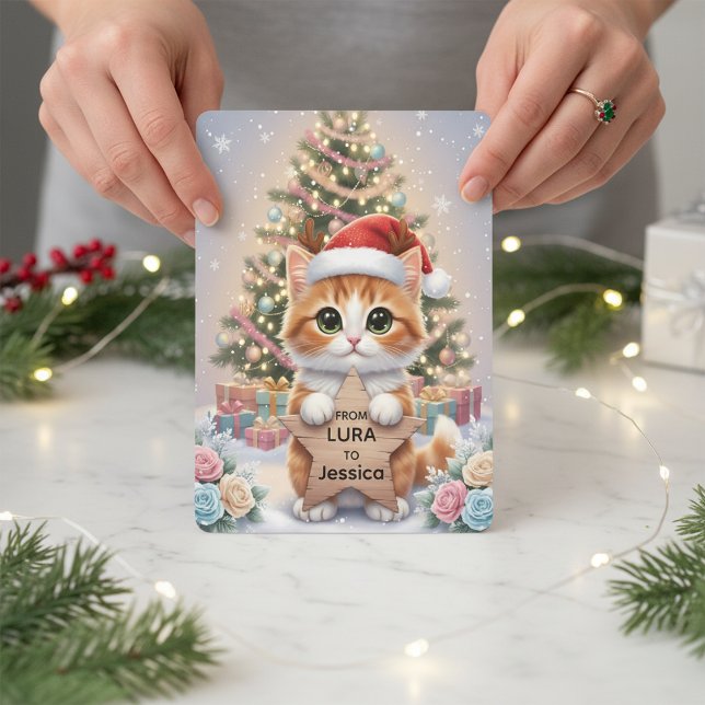 Tarjeta Festiva Cute Orange Tabby Kitten Personalized Christmas (Subido por el creador)