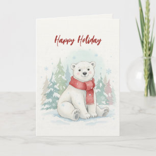 Tarjeta Festiva Cute oso polar de acuarela Invierno 