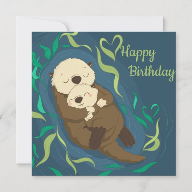 Tarjeta Festiva Cute Otters (Anverso)