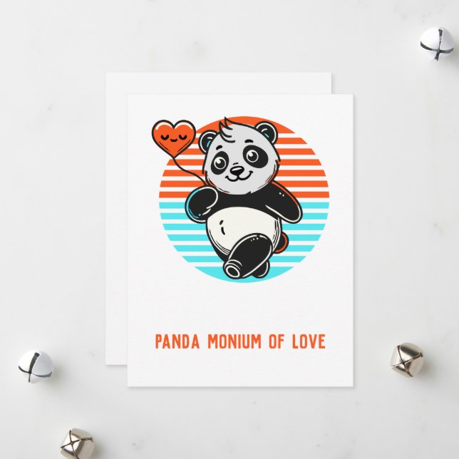 Tarjeta Festiva Cute Panda "Panda-monium of Love" (Anverso/Reverso In Situ)