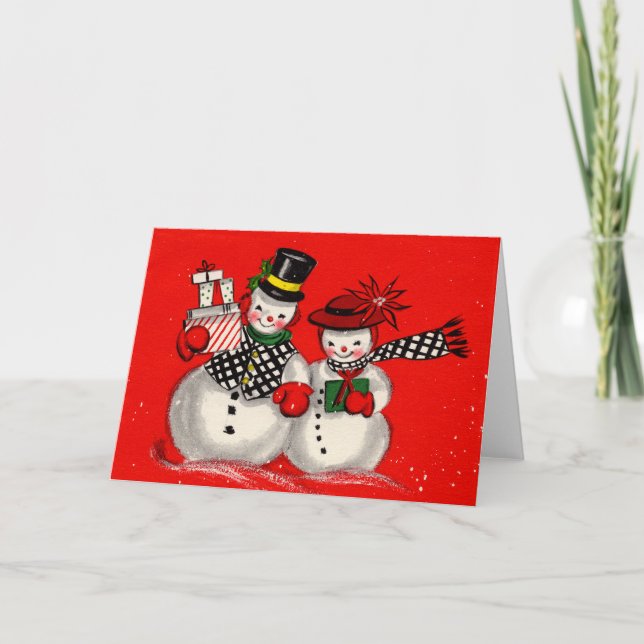 Tarjeta Festiva Cute pareja de Snowman (Anverso)