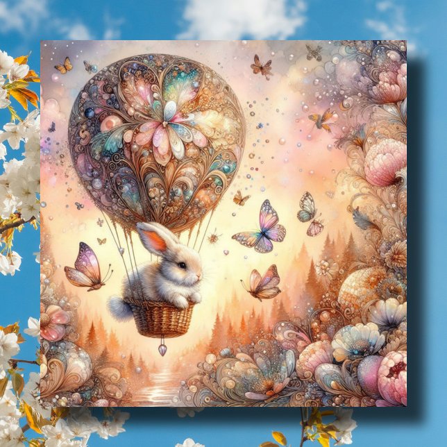 Tarjeta Festiva Cute Pastel Easter Bunny Egy Hot Air Balloon (Subido por el creador)