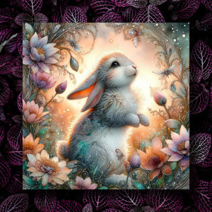 Tarjeta Festiva Cute Pastel Watercolor Bunny Flowers Semana Santa