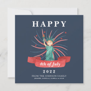 Tarjeta Festiva Cute Patriótico Rojo Blanco y Azul 4 de Julio