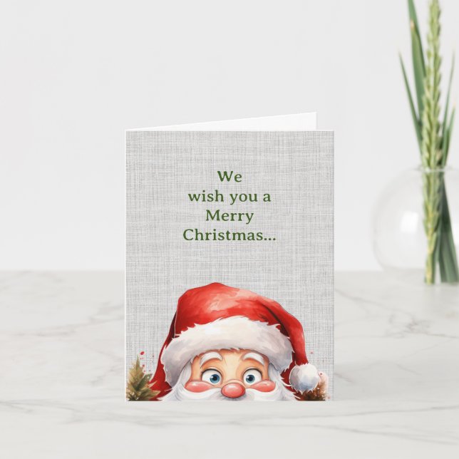 Tarjeta Festiva Cute Peeking Funny Santa Navidades (Anverso)