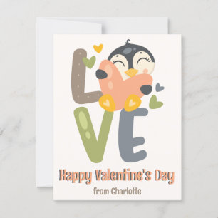 Tarjeta Festiva Cute Penguin Love Kids Classroom Día de San Valent