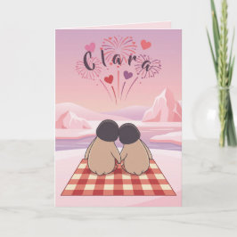 Tarjeta Festiva Cute Penguin Valentine Picnic Card for Girlfriends