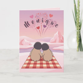 Tarjeta Festiva Cute Penguin Valentine Picnic Card for Sweethearts