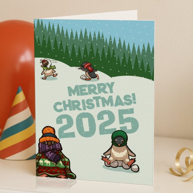 Tarjeta Festiva Cute Penguins Add The Year Merry Christmas! Winter (Subido por el creador)
