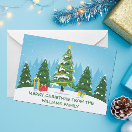 Tarjeta Festiva Cute Personalizado Merry Christmas Trees Blue
