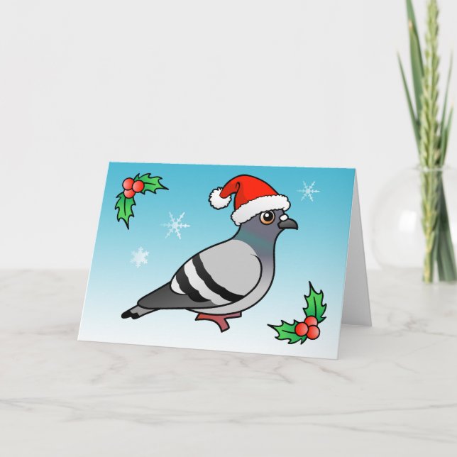 Tarjeta Festiva Cute Personalizado Pigeon Santa (Anverso)