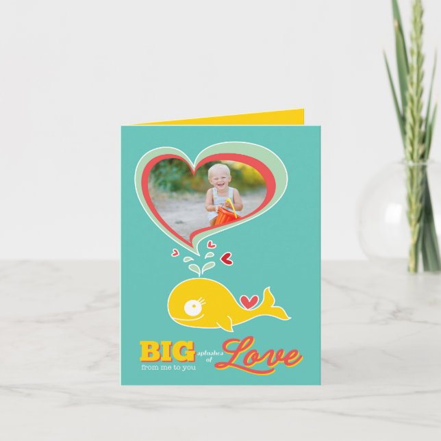Tarjeta Festiva Cute Personalizado Yellow Whale Kid Valentine Phot (Anverso)