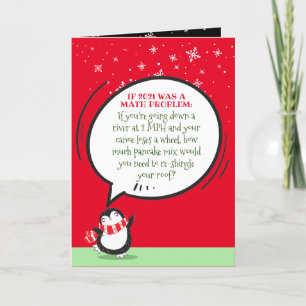Tarjeta Festiva Cute pingüino 2021 Cita sobre problema de matemáti