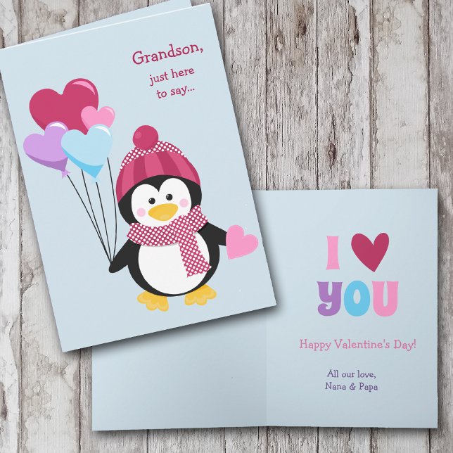 Tarjeta Festiva Cute pingüino y globo nieto Valentine (Subido por el creador)