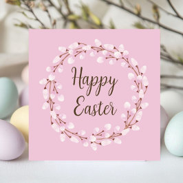 Tarjeta Festiva Cute Pink Pussy Willow Happy Easter