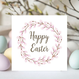 Tarjeta Festiva Cute Pink Pussy Willow Happy Easter