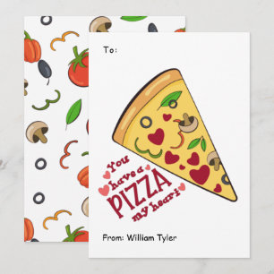 Tarjeta Festiva Cute Pizza My Heart Classroom Día de San Valentín
