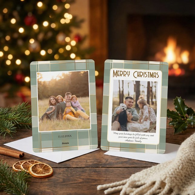 Tarjeta Festiva Cute Plaid Christmas Card with Family Photo  (Subido por el creador)