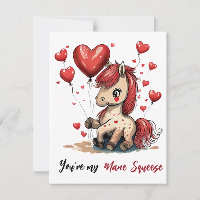 Tarjeta Festiva Cute pony personalizado valentine (Anverso)