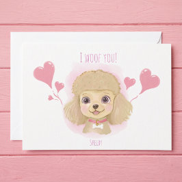 Tarjeta Festiva Cute Poodle Valentine Card with I Woof You Message