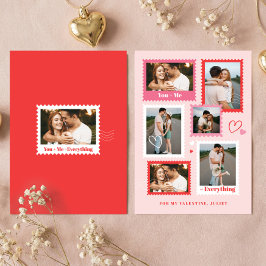 Tarjeta Festiva Cute Postage Stamp Photo Collage Hearts Valentine