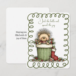 Tarjeta Festiva Cute Puercoespín en una Caja de Decoraciones