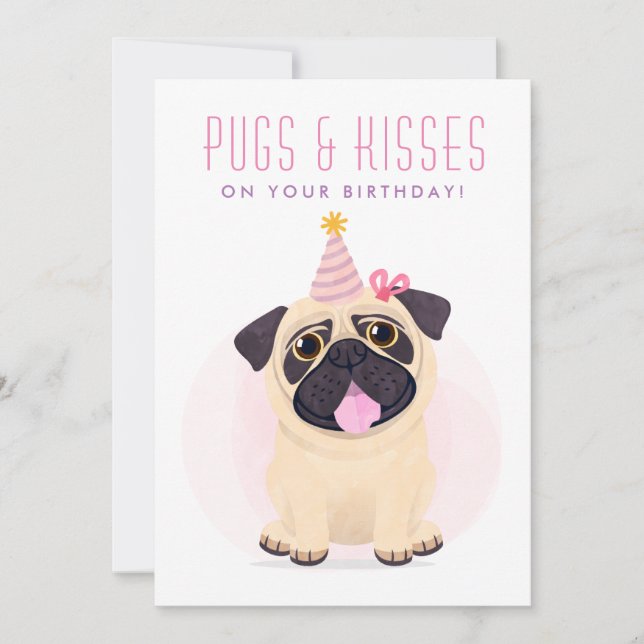 Tarjeta Festiva Cute Pug Happy Birday card (Anverso)