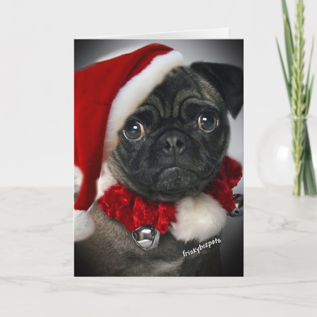 Tarjeta Festiva Cute Pug Santa Cards (Anverso)