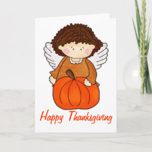 Tarjeta Festiva Cute Pumpkin Fall Angel Feliz Día de Gracias