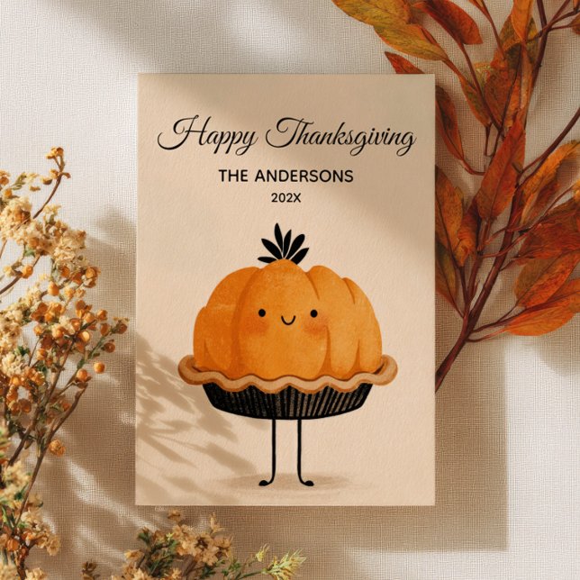 Tarjeta Festiva  Cute Pumpkin Pie Happy Thanksgiving Minimalist  (Subido por el creador)