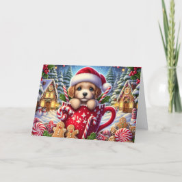 Tarjeta Festiva Cute Puppy in a Cup Christmas