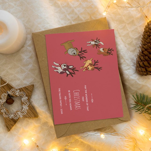 Tarjeta Festiva Cute Puppy Reindeer Baby’s First Christmas (Subido por el creador)