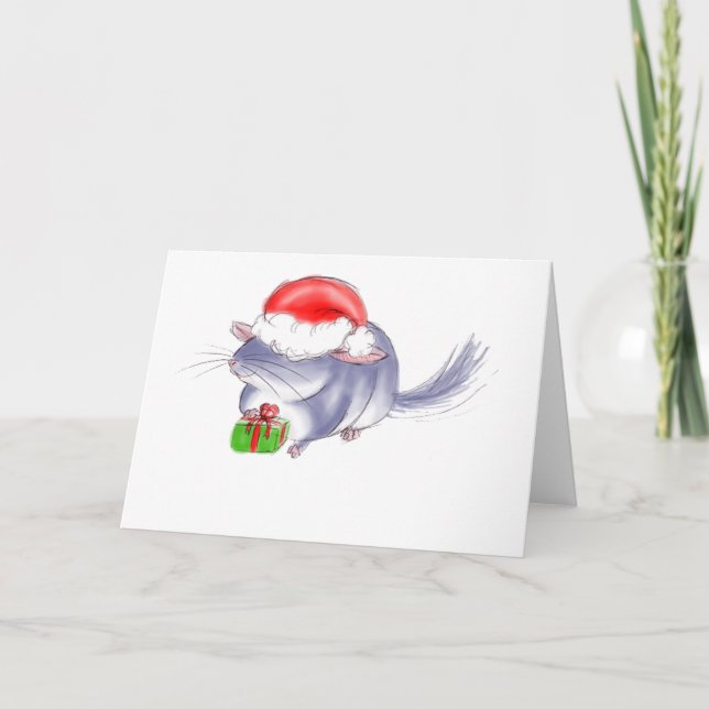 Tarjeta Festiva Cute Purple Chinchilla Christmas (Anverso)