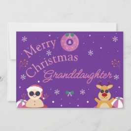 Tarjeta Festiva Cute Purple Merry Christmas Granddaughter