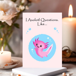 Tarjeta Festiva Cute Purple Pink Axolotl cuestiona a Valentine