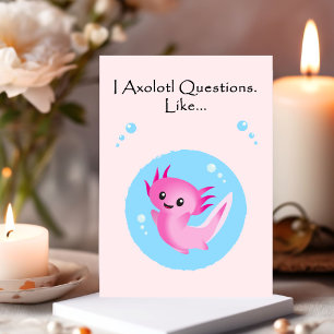 Tarjeta Festiva Cute Purple Pink Axolotl cuestiona a Valentine