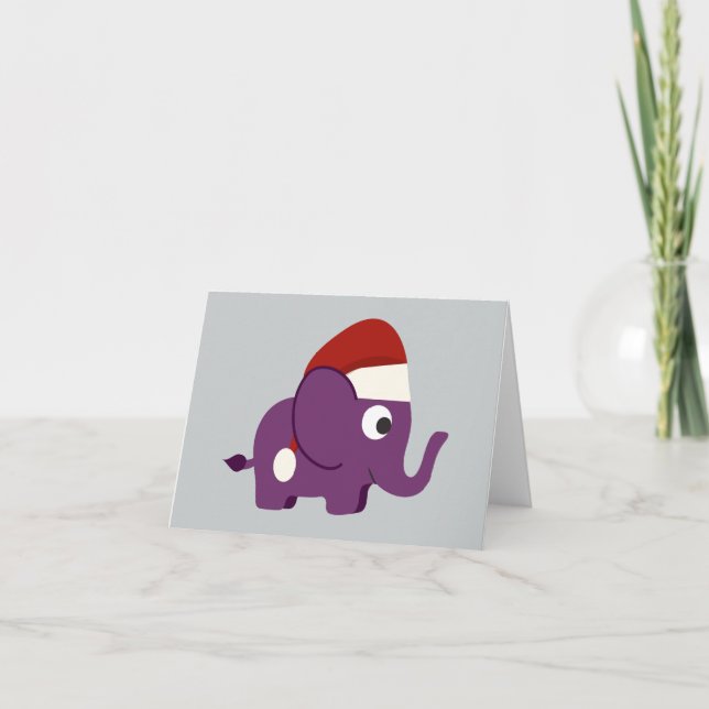 Tarjeta Festiva Cute Purple Santa Elephant (Anverso)