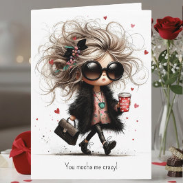 Tarjeta Festiva Cute Quirky Coffee Pun Mocha Me Crazy Valentine's 