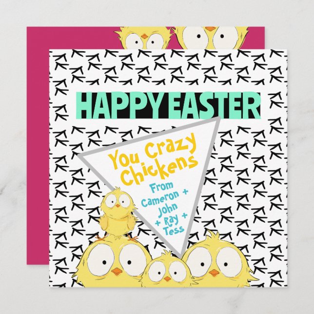 Tarjeta Festiva Cute Quirky "Feliz Pascua, ¡Chicas Locas!" | (Anverso / Reverso)