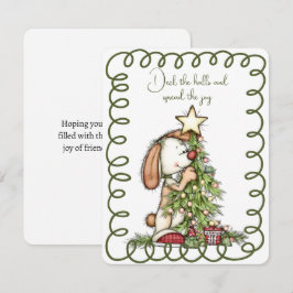 Tarjeta Festiva Cute Rabbit Decorating the Christmas Tree