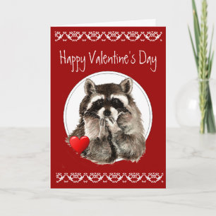Tarjeta Festiva Cute Raccoon con besos para tu San Valentín