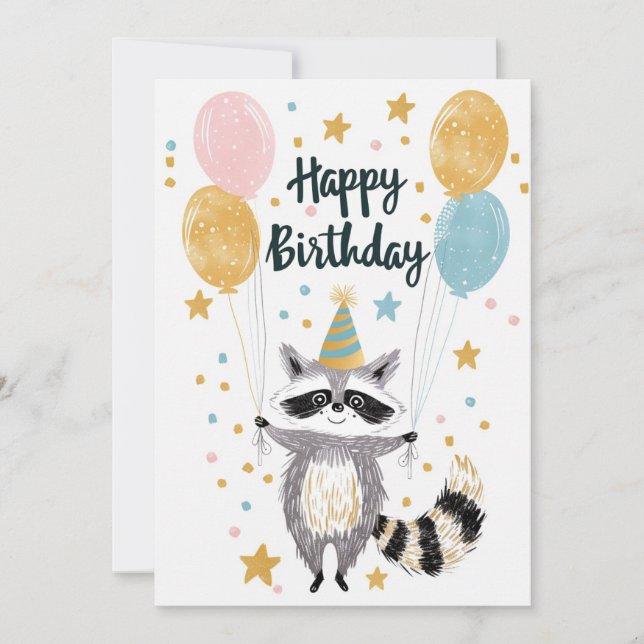 Tarjeta Festiva Cute Raccoon Feliz cumpleaños (Anverso)