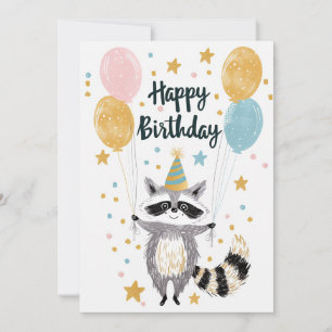 Tarjeta Festiva Cute Raccoon Feliz cumpleaños