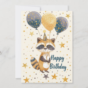 Tarjeta Festiva Cute Raccoon Feliz cumpleaños