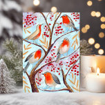 Tarjeta Festiva Cute red & blue Robin birds in tree with berries<br><div class="desc">Cute christmas red & blue Robin birds in tree with berries in nature with snow.</div>