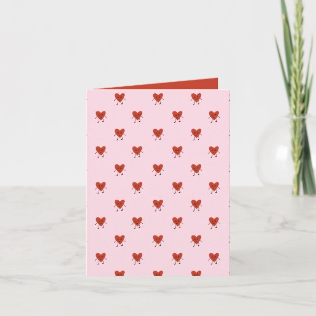Tarjeta Festiva Cute Red Hearts Seamless Love Pattern on Pink (Anverso)