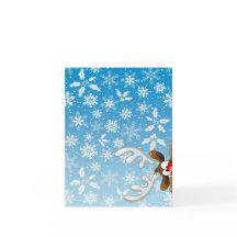 Cute reindeer and snowflakes on Christmas card