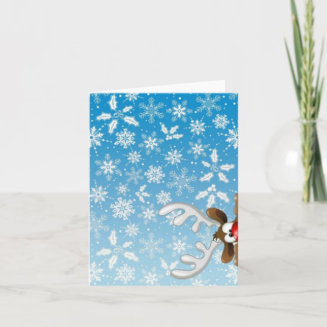 Tarjeta Festiva Cute reindeer and snowflakes on Christmas card (Anverso)