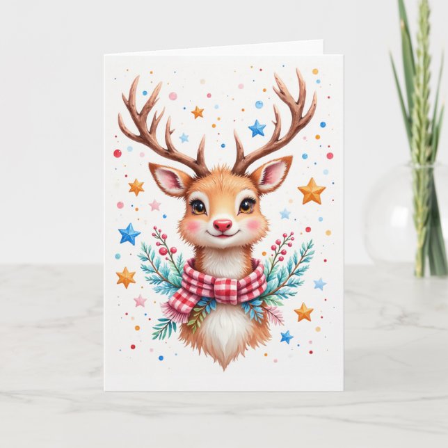 Tarjeta Festiva Cute Reindeer Blank Holiday Greeting Card (Anverso)