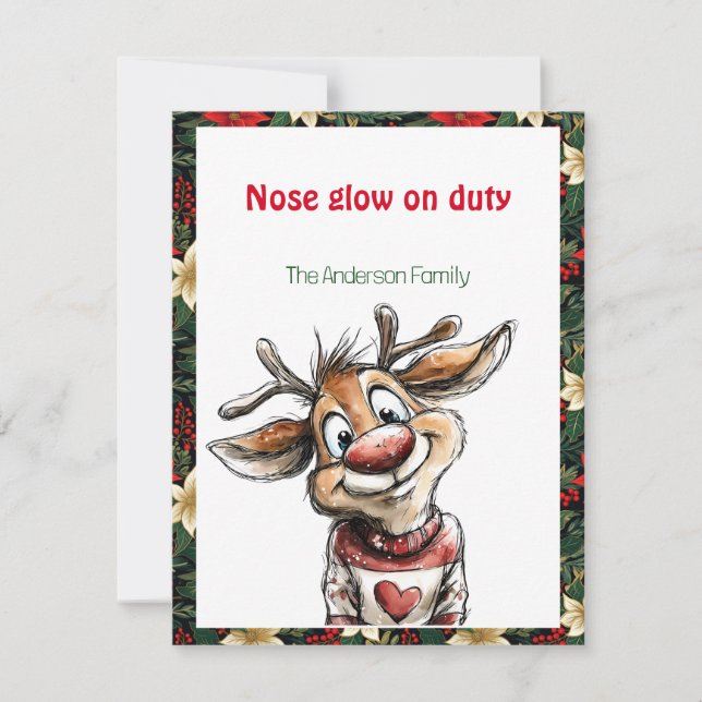 Tarjeta Festiva Cute reindeer christmas wish red retro Postcard (Anverso)